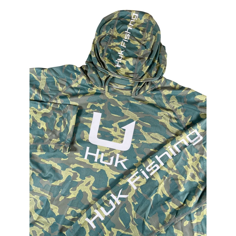 Huk Fishing H1200731 Pursuit Camo Hoodie Mens XXXL Green Performance Sun Shirt